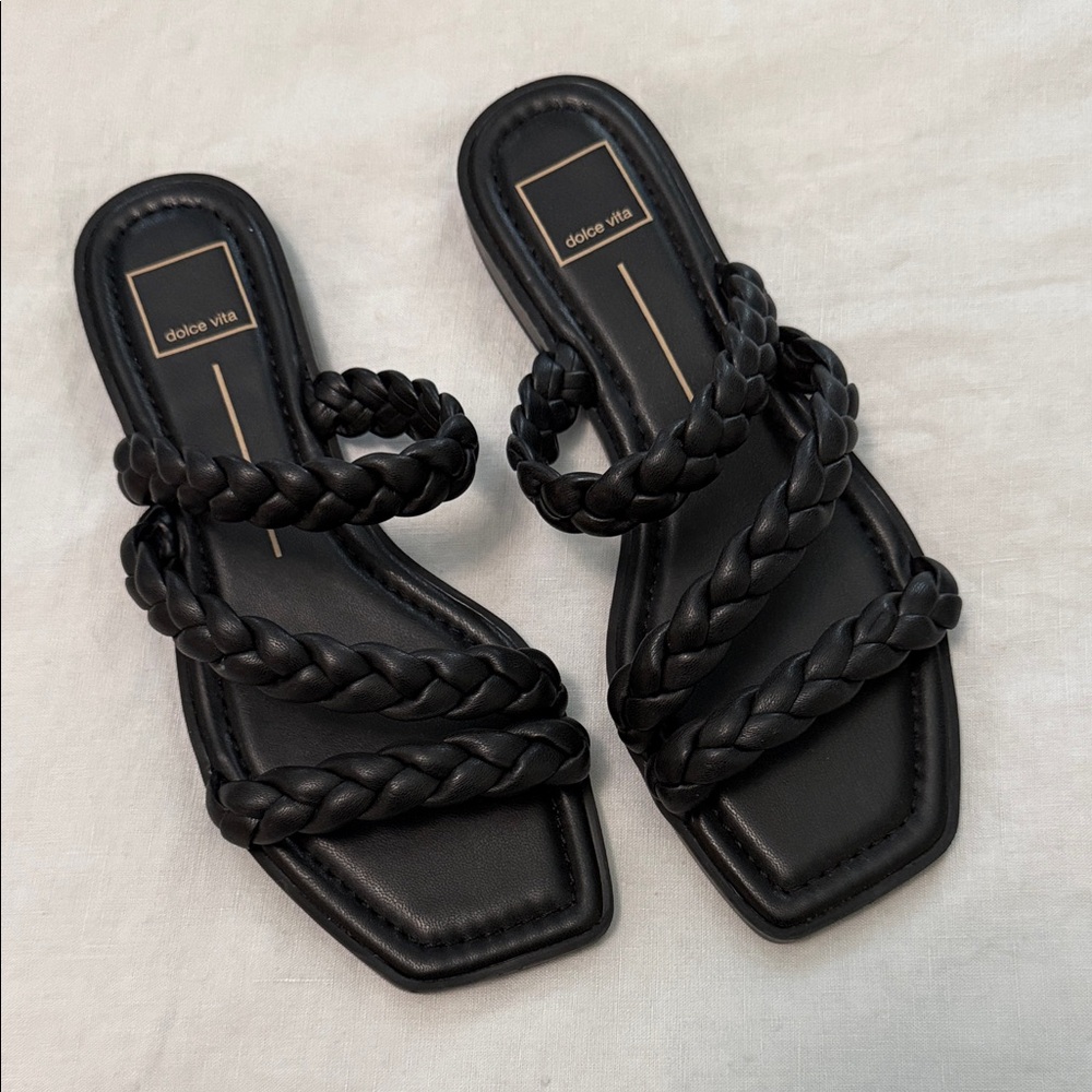 Dolce Vita Black Braided Three-Strap Slide Sandals